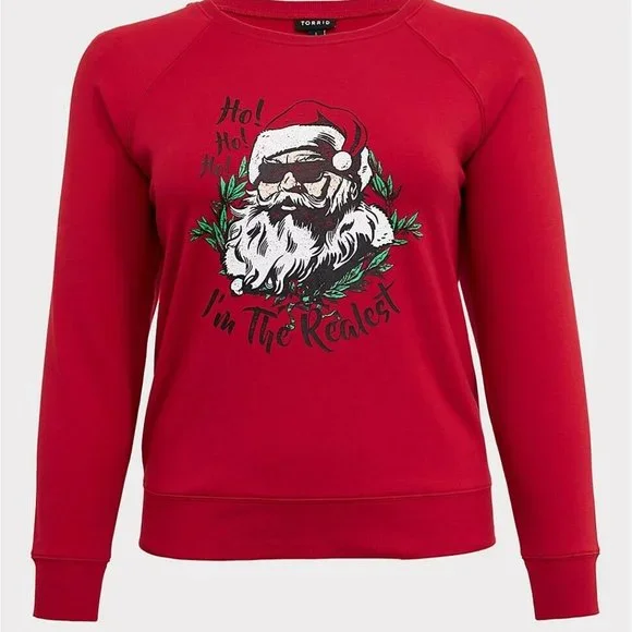 ✨2/$20 NWT Torrid Red Fleece Santa Holiday Sweatshirt Christmas Plus Size 1X 2X - Picture 1 of 8